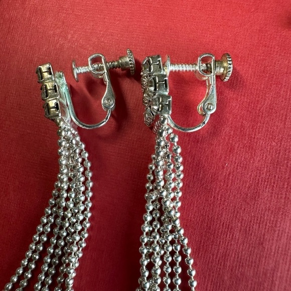 Vintage jewelry set necklace, earrings, bracelet rhinestone shiny dangly - Picture 5 of 11